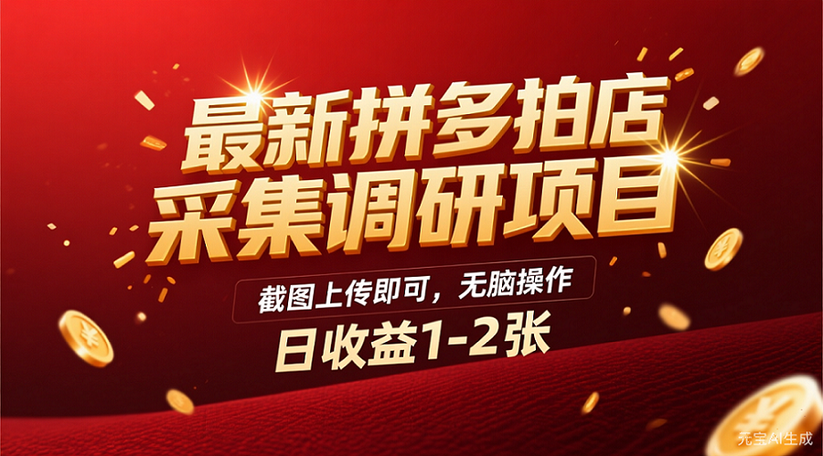 最新拼多多拍店采集调研项目,截图上传即可,无脑操作,日收益1-2张