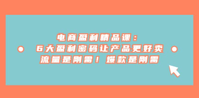 电商 盈利精品课:6大盈利 密码让产品更好卖,流量是刚需!爆款是刚需