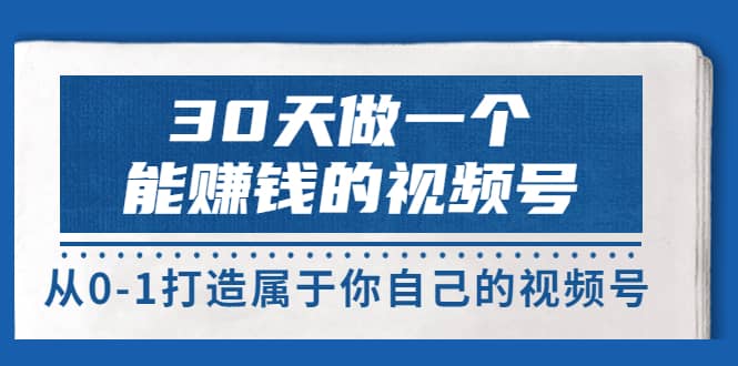 30天做一个能赚钱的视频号,从0-1打造属于你自己的视频号 (14节-价值199)