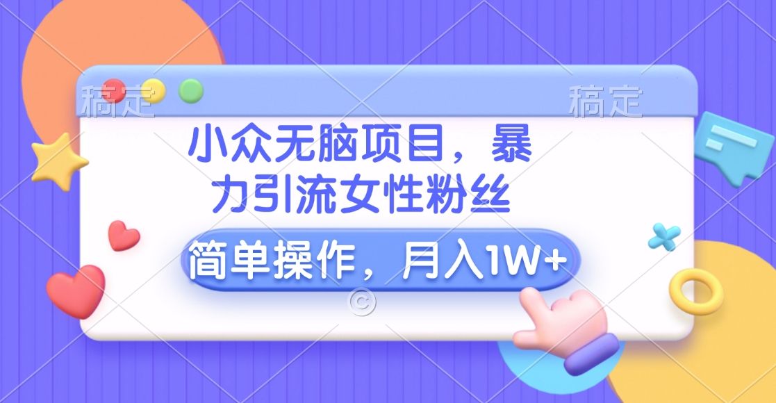 小众无脑项目，暴力引流女性粉丝，简单操作，月入10000+元