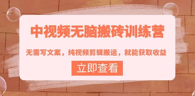 中视频无脑搬砖训练营:无需写文案,纯视频剪辑搬运,就能获取收益