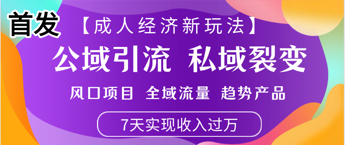 首发：【成人经济新玩法】市面独家玩法，风口项目、全域流量、趋势产品，7天实现月入过万