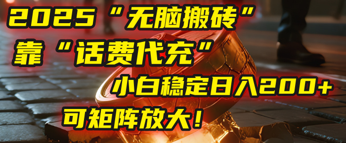 无脑搬砖项目:靠“话费代充”,小白稳定日入200+,可矩阵放大!