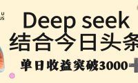 deep seek 结合今日头条，单日收益突破 3000+，只需要简单的复制粘贴即可
