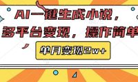 AI一键生成小说，多平台变现， 操作简单，单月变现2w+