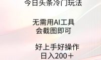 今日头条冷门玩法，无需用AI工具，会截图即可。门槛低好操作好上手，日...