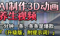 AI制作3D动画养生视频，三分钟一条，条条是爆款（升级版，附提示词）