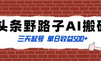 全网首发头条野路子AI搬砖玩法，纪实类超级蓝海项目，三天起号单日收益500+