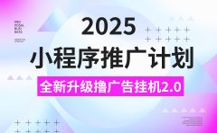 2025小程序推广计划，撸广告3.0挂机玩法，全新升级，日均1000+小白可做