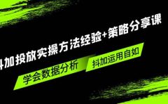 抖加投放实操方法经验+策略分享课，学会数据分析，抖加运用自如