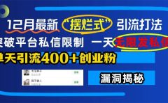 12月最新“摆烂式”引流打法,突破平台私信限制,一天无限发私信,单天引流400+创业粉!