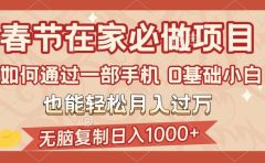 春节在家如何通过一部手机，无脑复制日入1000+，0基础小白也能轻松月入过万