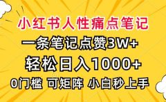 小红书人性痛点笔记，一条笔记点赞3W+，轻松日入1000+，小白秒上手