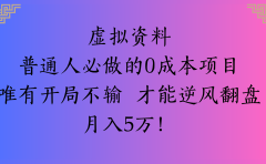 虚拟资料普通人必做的0成本项目唯有开局不输 才能逆风翻盘月入5万!