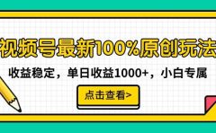 视频号最新100%原创玩法，收益稳定，单日收益1000+，小白专属