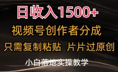 日收入1500+，视频号创作者分成，只需复制粘贴，片片过原创，小白也可...