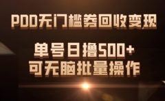 PDD无门槛券回收变现，单号日撸500+，可无脑