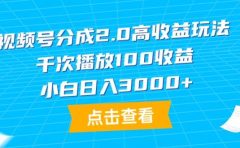 视频号分成2.0高收益玩法,千次播放100收益,小白日入3000+