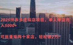 2025拼多多虚拟店项目，单人单店月入5000+ ，可批量矩阵十家店，轻松破2万!
