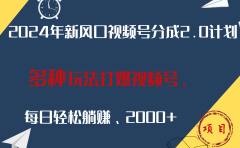 2024年新风口，视频号分成2.0计划，多种玩法打爆视频号，每日轻松躺赚2000+