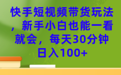 快手短视频带货玩法，新手小白也能一看就会，每天30分钟日入100+
