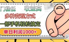 门槛低，利润高，多种变现方式，一部手机轻松搞定，单日利润1000+