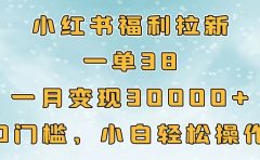 小红书福利拉新，一单38，一月30000＋轻轻松松，0门槛小白轻松操作