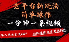 老平台,新玩法,简单操作,一分钟一条视频,单人单人引流200+矩阵操作,单月变现3W