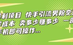 快手引流男粉变现，零成本，卖多少赚多少，一部手机即可操作，一天1000+