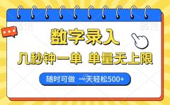 数字录入，几秒钟一单，单量无上限，随时随地可做，每天500+