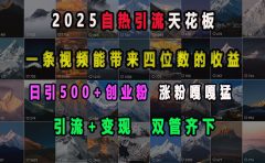 2025自热引流天花板，一条视频能带来四位数的收益，引流+变现双管齐下，日引500+创业粉，涨粉嘎嘎猛