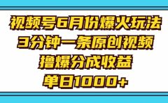 视频号6月份爆火玩法，3分钟一条原创视频，撸爆分成收益，单日1000+