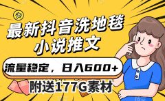 最新抖音洗地毯小说推文，流量稳定，一天收入600（附177G素材）
