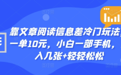 靠文章阅读信息差冷门玩法，一单十元，轻松做到日入2000+