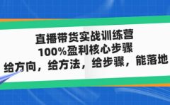 直播带货实战训练营：100%盈利核心步骤，给方向，给方法，给步骤，能落地