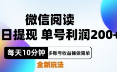 微信阅读新玩法,每天十分钟,单号利润200+,简单0成本,当日就能提...