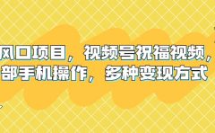 新风口项目，视频号祝福视频，一部手机操作，多种变现方式