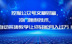 挖掘公众号文章财富，冷门抱利技术，让你轻松月入过万