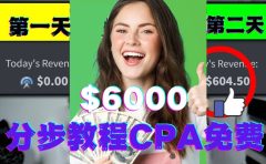 短时间赚6000美元分步教程CPA营销免费流量方法赚钱项目
