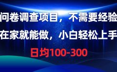问卷调查项目，在家就能做，不需要经验，日均100-300