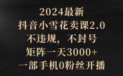 2024最新抖音小雪花卖课2.0 不违规 不封号 矩阵一天3000+一部手机0粉丝开播