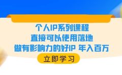 个人IP系列课程，直接可以使用落地，做有影响力的好IP 年入百万