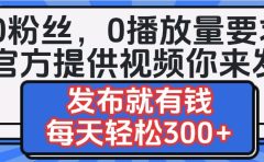 0粉丝要求0播放量要求，官方提供视频你来发  发布就有钱，每天轻松300+