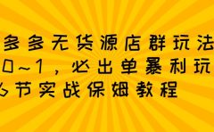 拼多多无货源店群玩法:从0~1,36节实战保姆教程,极速起店必出单