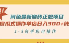 闲鱼最新搬砖正规项目：傻瓜式操作单店日入300+纯利，1-3台手机可操作