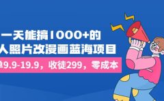 一天能搞1000+的,真人照片改漫画蓝海项目,一单9.9-19.9,收徒299,零成本