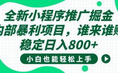 全新小程序推广掘金，内部暴利项目，小白轻松上手，稳定日入800+