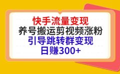 快手流量变现，养号搬运剪视频涨粉，引导跳转群变现日赚300+