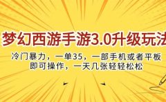 梦幻西游手游3.0升级玩法，冷门暴力，一单35，一部手机或者平板即可操...