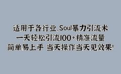 适用于各行业，Soul暴力引流术，一天轻松引流100+精准流量，简单易上手 当天操作当天见效果!